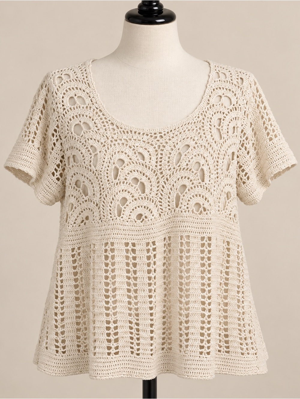 Cream Crochet Knit Short Sleeve Top Plus Size 1X